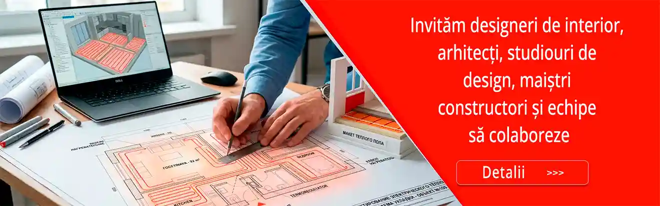 Banner: Invităm designeri de interior, arhitecți, studiouri de design, maiștri constructori și echipe să colaboreze.